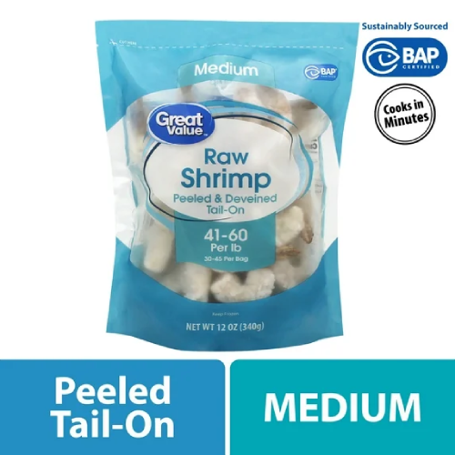 Great Value Frozen Raw Medium Peeled Deveined Tail-on Shrimp